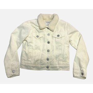 Old Navy Sherpa Lined Corduroy Jacket Girls Size Large 10-12 Cream Ivory Coat